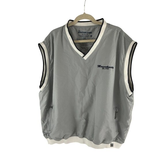 American Crown Golf Vest 2XL Gray Massachusetts Windbreaker Sleeveless - Picture 1 of 11